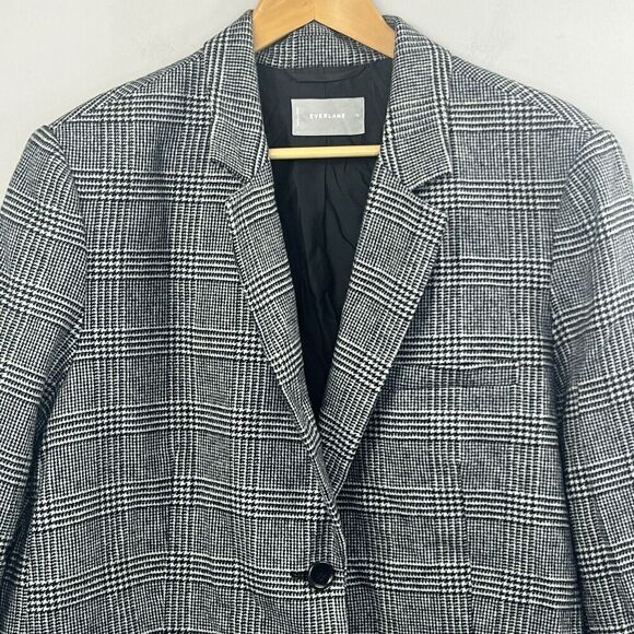Everlane Oversized Glen Plaid Wool Blazer Size 16 Black Gray Houndstooth - Picture 2 of 14